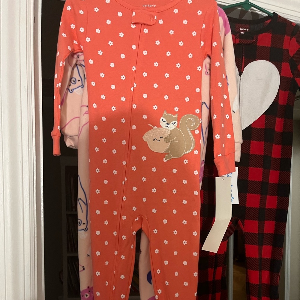 Carter's Orange Floral Squirrel Footie